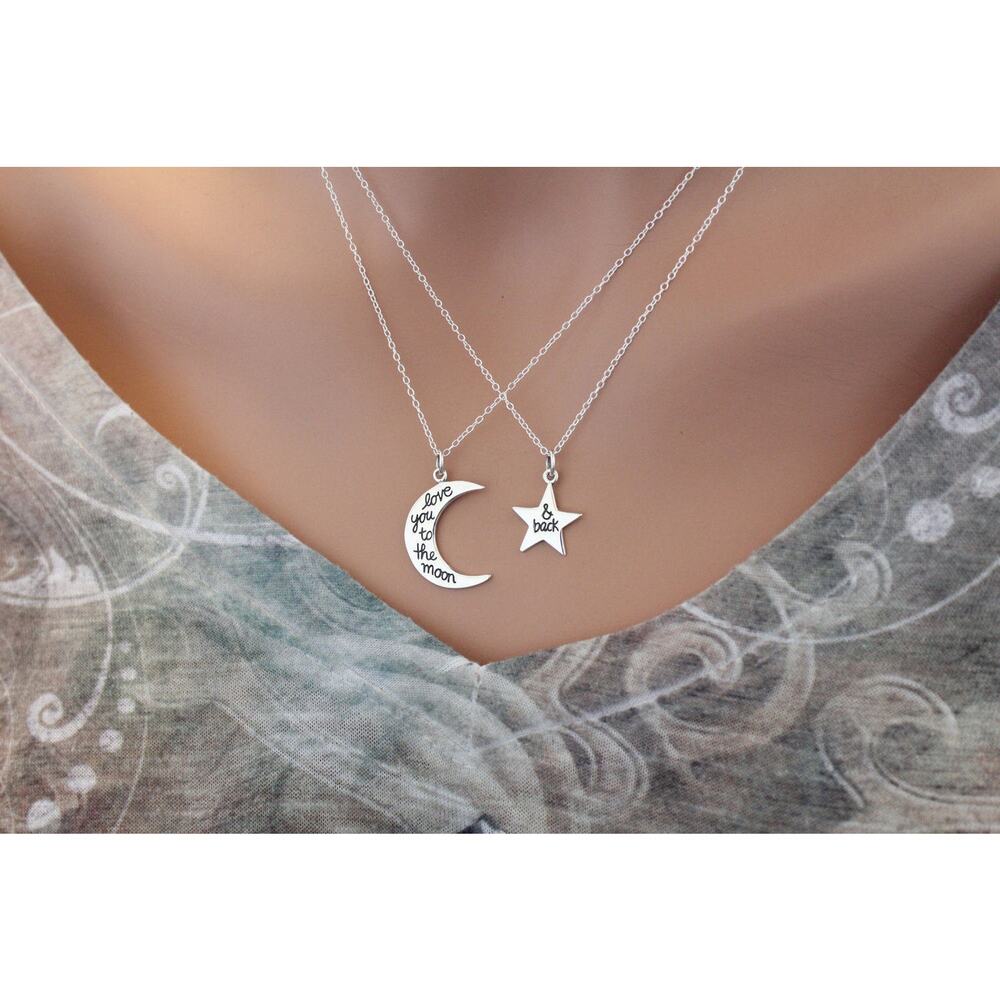Sterling Silver Love You to the Moon and Back Charm Necklace Set